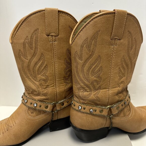 Austin Trading Company Women's Cowboy Boots with Stones size 9 Tan - Picture 1 of 10